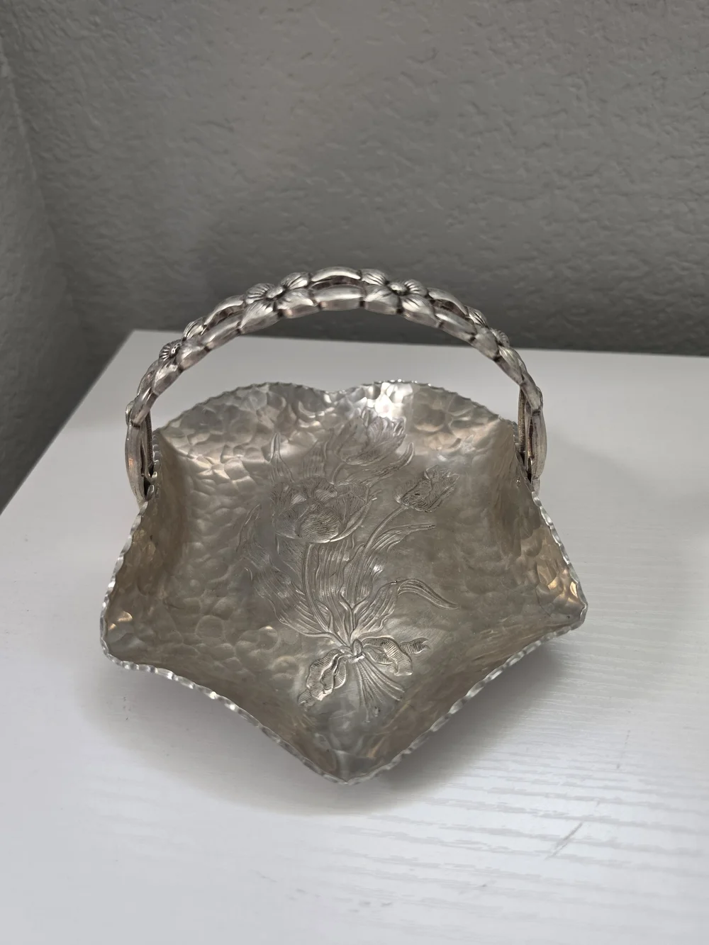 Silver Floral Link Bride's Basket